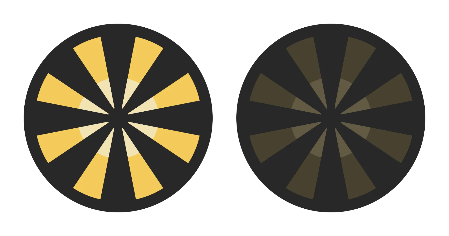 A yellow, segmented, radial pattern is illuminated on the left. It is not illuminated on the right, indicating that the next signal is clear.