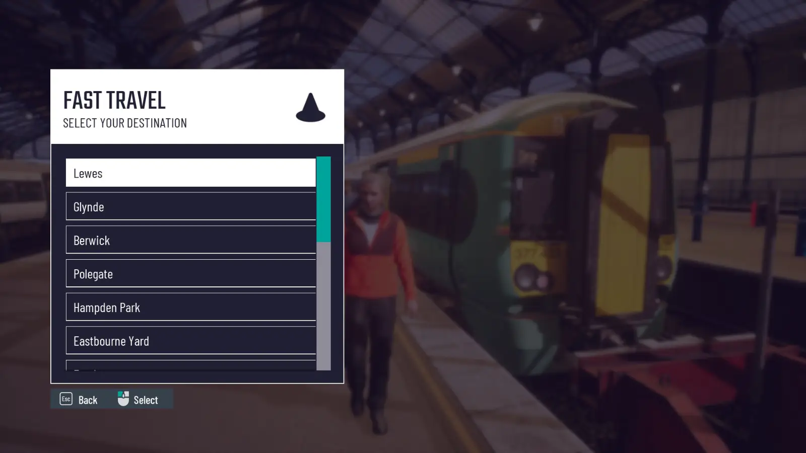 A list of stations within the route are shown in a scrollable list on the left hand side of the screen.