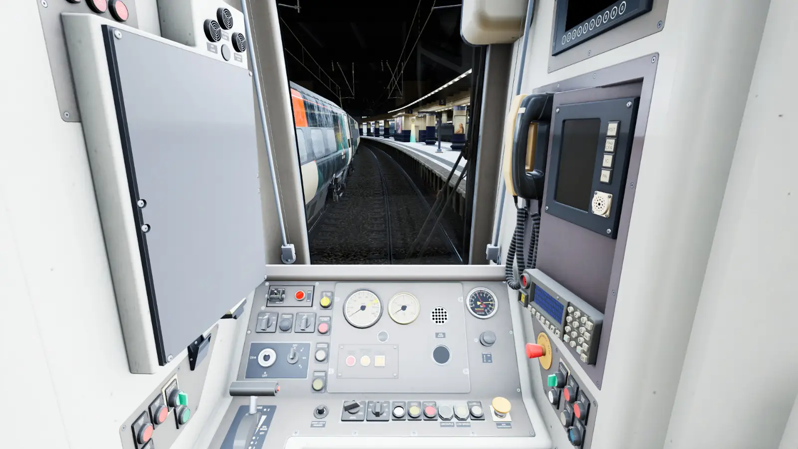 The Class 350 cab is significantly overexposed, with it being difficult to read the labels on the train controls.