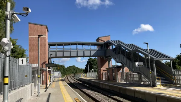 Ashley Down station has two platforms, connected by an overhead footbridge with lifts.